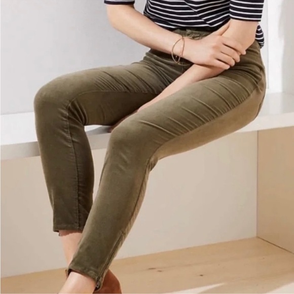 Loft Curvy Skinny Corduroy Ankle Zip Pants Olive Size 14 - Picture 1 of 6